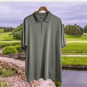 Nike Golf Men’s XXL Dri‎ Fit Polo Shirt Gray Striped  GOLF Athletic Casual Flaw